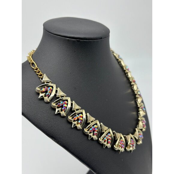 Vintage STAR Necklace & Earrings Set, Gold-Tone, w/Aurora Borealis Rhinestones-- - Picture 4 of 15